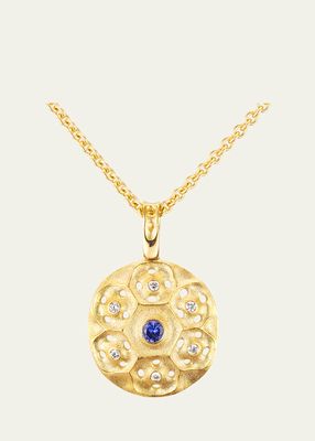 Rose Window 18K Yellow Gold Pendant with Sapphire and Diamonds