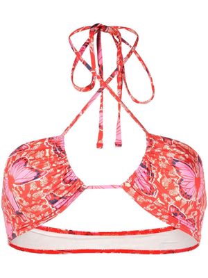 Roseanna butterfly-print tie-fastening bikini top - Red