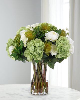 Roses and Hydrangeas 15" Faux Floral Arrangement in Glass Cylinder