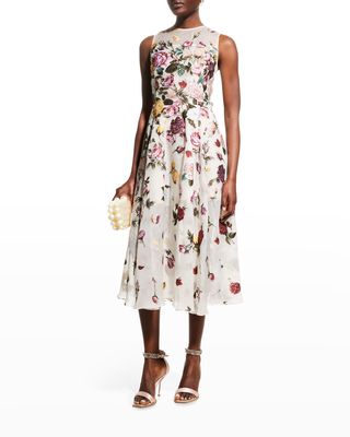 Roses Fil Coupe Embroidered Dress
