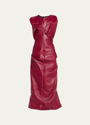 Rosette-Bust Leather Twisted Midi Dress