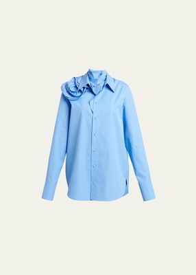 Rosette-Collar Long-Sleeve Shirt