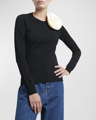 Rosette Corsage Long-Sleeve Sweater