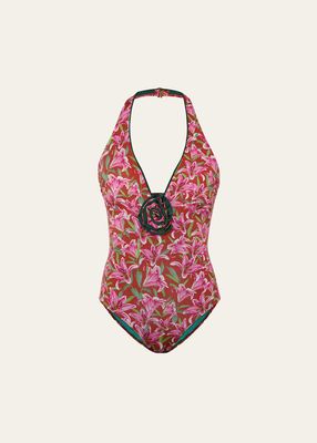 Rosette Halter One-Piece Swimsuit