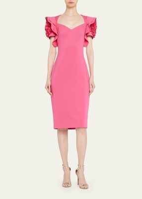 Rosette-Sleeve Sweetheart Midi Dress