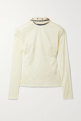 Rosie Assoulin - By Any Other Name Printed Silk Twill-trimmed Stretch-jacquard Turtleneck Top - Ivory