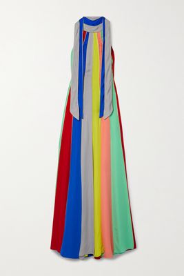 Rosie Assoulin - Car Wash Striped Silk-chiffon Halterneck Gown - Red