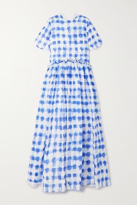 Rosie Assoulin - Ebbs & Flows Ruffled Checked Linen-blend Voile Maxi Dress - Blue