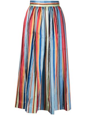 Rosie Assoulin Gathered Embroidered Stripe Skirt - Blue