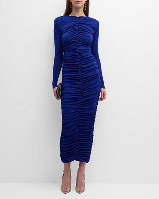 Ross Long-Sleeve Ruched Bodycon Gown
