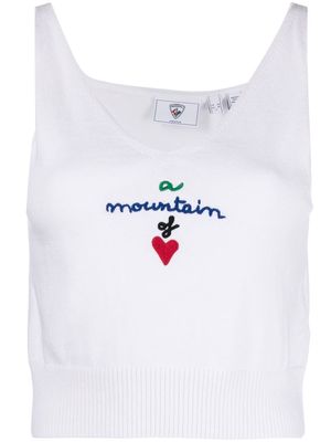 Rossignol embroidered knitted crop-top - White