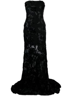 ROTATE 3D mesh strapless gown - Black