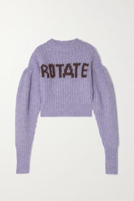 ROTATE Birger Christensen - Adley Cropped Intarsia Wool-blend Sweater - Purple