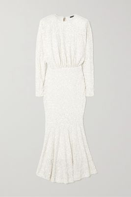 ROTATE Birger Christensen - Billian Gathered Sequined Tulle Midi Dress - White