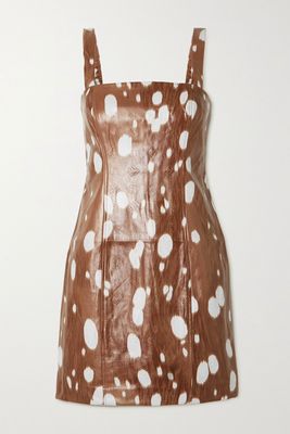 ROTATE Birger Christensen - Herlina Embossed Animal-print Faux Leather Mini Dress - Brown