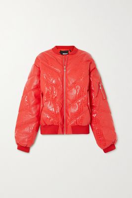 ROTATE Birger Christensen - Inary Oversized Quilted Croc-effect Faux Leather Bomber Jacket - Red