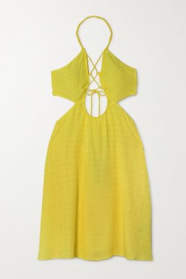 ROTATE Birger Christensen - Nanna Logo-jacquard Cutout Halterneck Mini Dress - Yellow