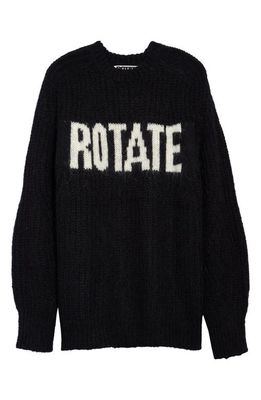 ROTATE Brandy Oversize Jacquard Logo Wool Blend Sweater in Black