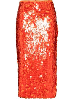 ROTATE Caitlin side-slit sequinned midi skirt - Orange