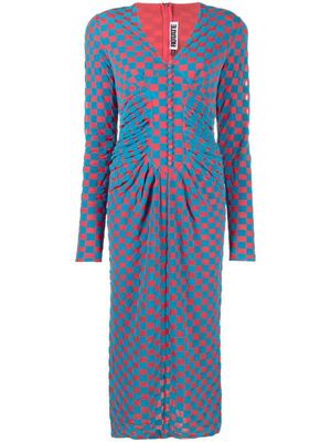ROTATE checkerboard gathered midi dress