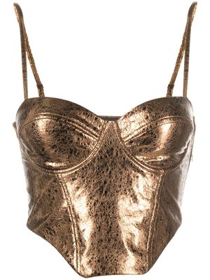 ROTATE cracked-effect corset top - Brown