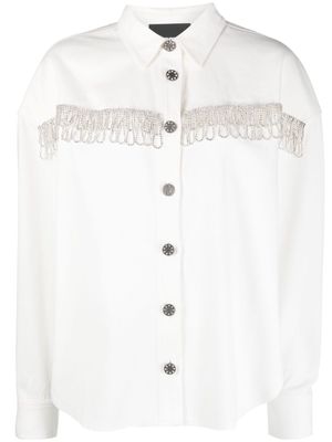 ROTATE crystal-embellished fringed cotton shirt - White