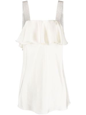 ROTATE crystal-embellished ruffled minidress - White