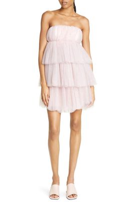 ROTATE Crystal Embellished Tiered Strapless Tulle Minidress in Delicacy