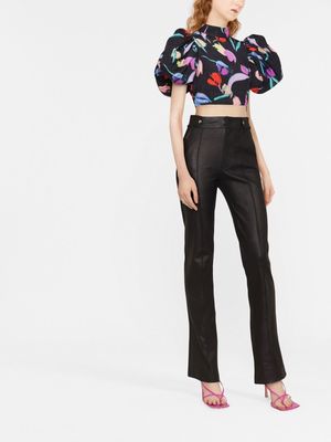 ROTATE Dusk floral-print cropped blouse - Black