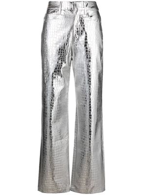 ROTATE embossed-crocodile high-waisted straight trousers - Silver