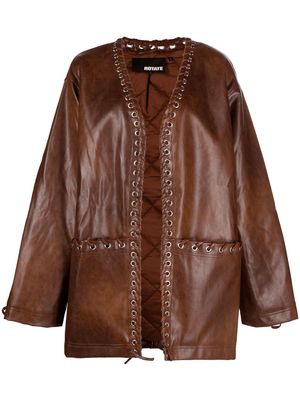 ROTATE eyelet-detailing faux-leather coat - Brown