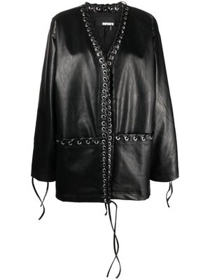 ROTATE eyelet-embellished faux-leather coat - Black