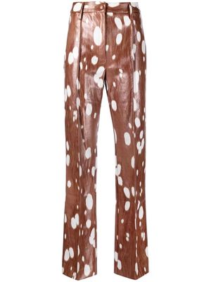 ROTATE faux leather high-waisted trousers - Brown