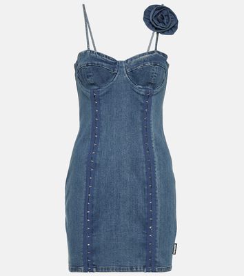 Rotate Floral-appliqué denim minidress