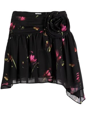 ROTATE floral-print asymmetric skirt - Black