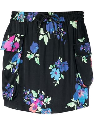 ROTATE floral print drawstring waist miniskirt - Black