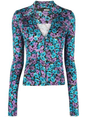 ROTATE floral-print plunging-neck shirt - Blue