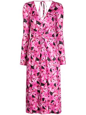 ROTATE floral-print ruched midi dress - Pink