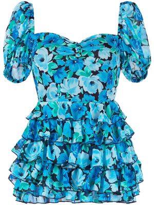 ROTATE floral-print ruffled minidress - Blue