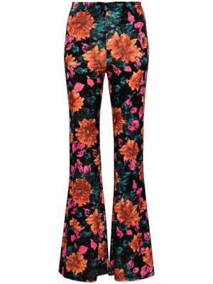 ROTATE floral-print velour flared trousers - Black