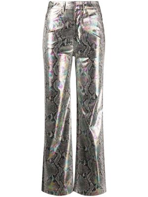 ROTATE holographic snakeskin-print trousers - Silver