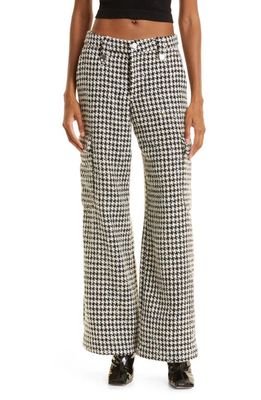 ROTATE Houndstooth Sequin Wide Leg Pants in Black Comb