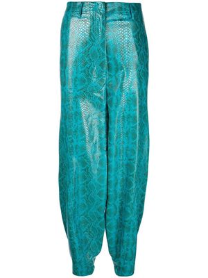 ROTATE Lela snakeskin-effect tapered trousers - Blue