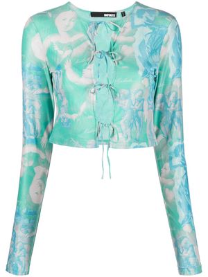 ROTATE marble-print tied cropped top - Green