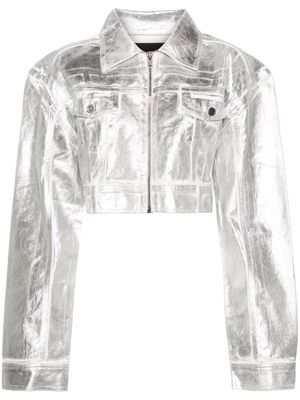 ROTATE metallic-finish denim jacket - Silver
