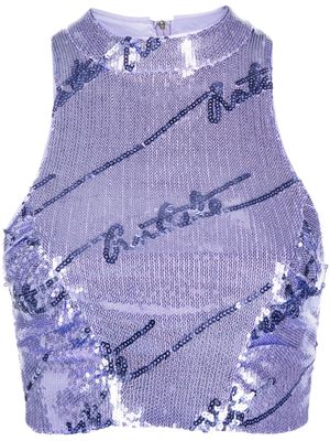 ROTATE mock-neck sequin cropped tank top - Purple