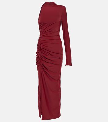 Rotate One-shoulder ruched maxi dress