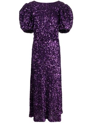 ROTATE puff-sleeve sequinned maxi dress - Purple