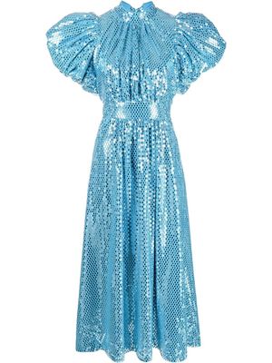ROTATE puff-sleeved metallic dress - Blue
