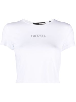 ROTATE rhinestone-logo cropped T-shirt - White